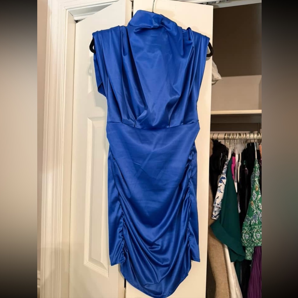 Nwt Boutique Elegant Blue Satin Dress